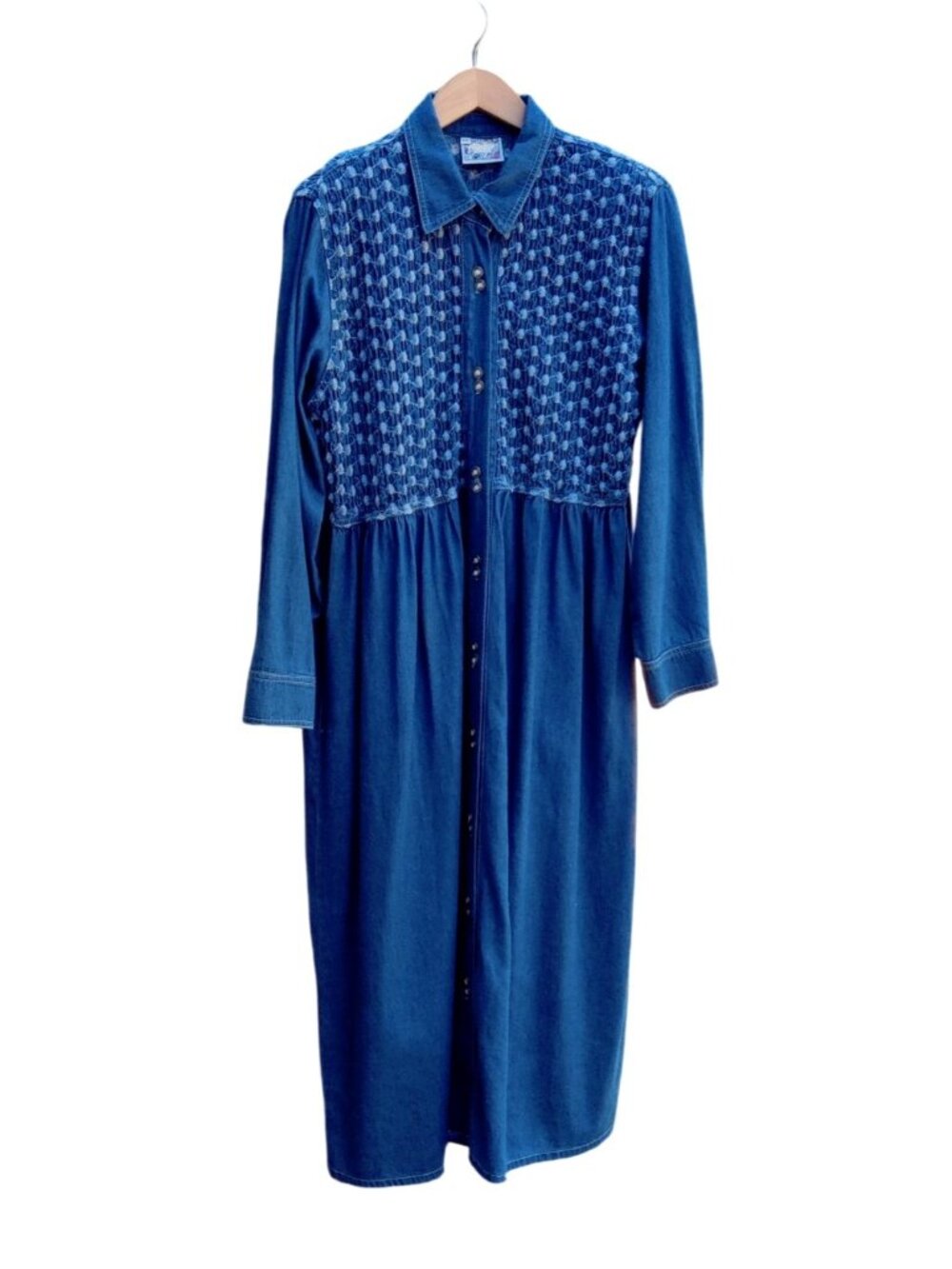 Vtg Blue Denim Dress Western 12 Manique Fashion 80s/90s Cotton Cottage Prairie